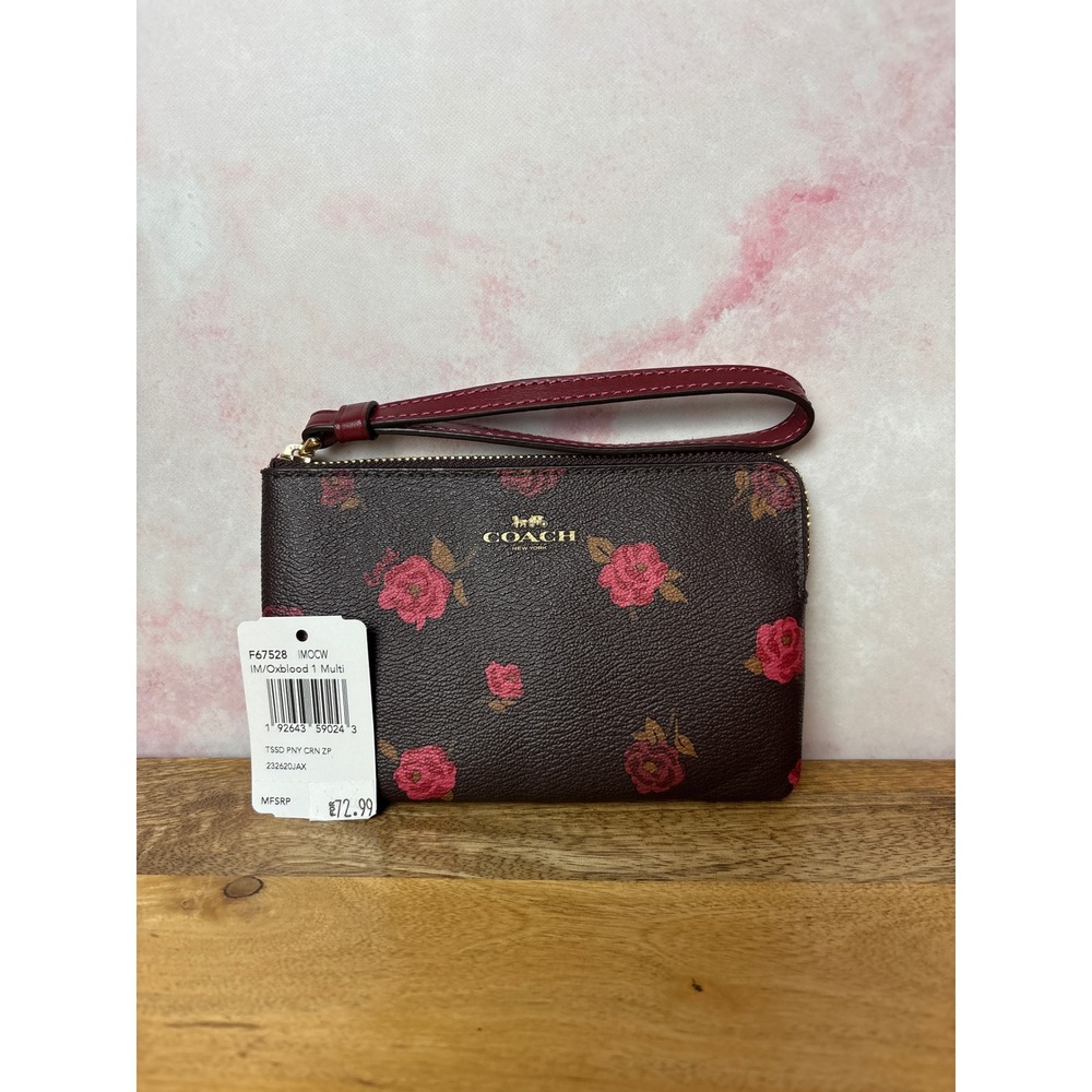 Coach Corner Zip Wristlet Tossed Peony NWT